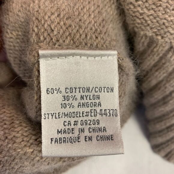 Bcbgmaxazria angora beige tan brown sweater belted high neck button closure L - Picture 6 of 12